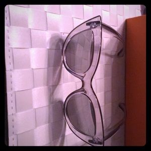 Cat-eye clear sunglasses.